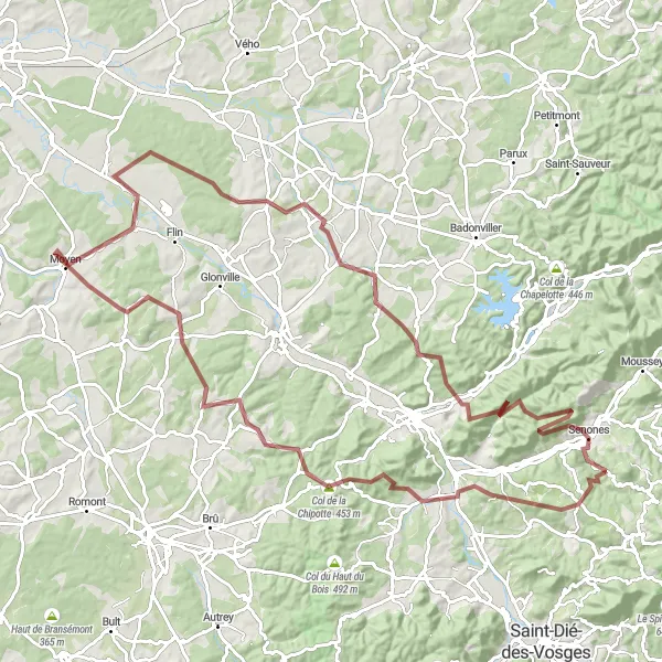 Map miniature of "Rugged Gravel Adventure with Mountain Views" cycling inspiration in Lorraine, France. Generated by Tarmacs.app cycling route planner