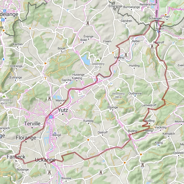 Map miniature of "Yutz to Uckange Gravel Adventure" cycling inspiration in Lorraine, France. Generated by Tarmacs.app cycling route planner