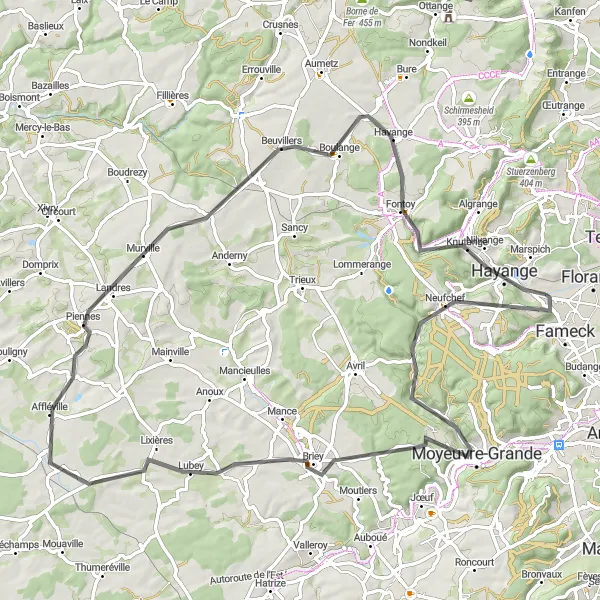 Map miniature of "Neufchef Road Tour" cycling inspiration in Lorraine, France. Generated by Tarmacs.app cycling route planner