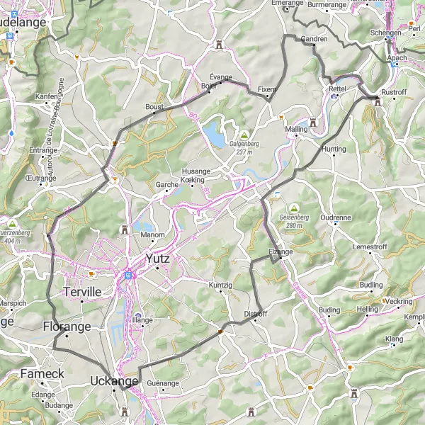 Map miniature of "Scenic Road Cycling Adventure near Sierck-les-Bains" cycling inspiration in Lorraine, France. Generated by Tarmacs.app cycling route planner