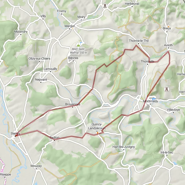 Miniature de la carte de l'inspiration cycliste "Les Chemins de Campagne" dans la Lorraine, France. Générée par le planificateur d'itinéraire cycliste Tarmacs.app