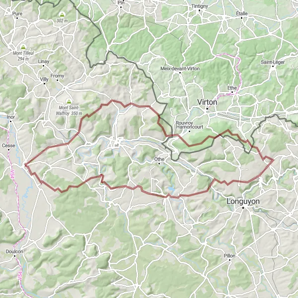 Map miniature of "Ardennes Adventure: Gravel Edition" cycling inspiration in Lorraine, France. Generated by Tarmacs.app cycling route planner