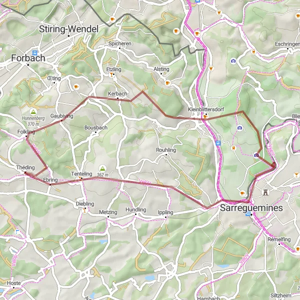 Map miniature of "The Gravel Adventure: Thedding to Vogesenblick" cycling inspiration in Lorraine, France. Generated by Tarmacs.app cycling route planner