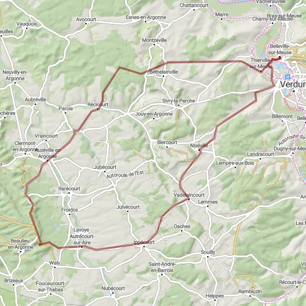 Map miniature of "Woods and Remote Villages Gravel Loop" cycling inspiration in Lorraine, France. Generated by Tarmacs.app cycling route planner