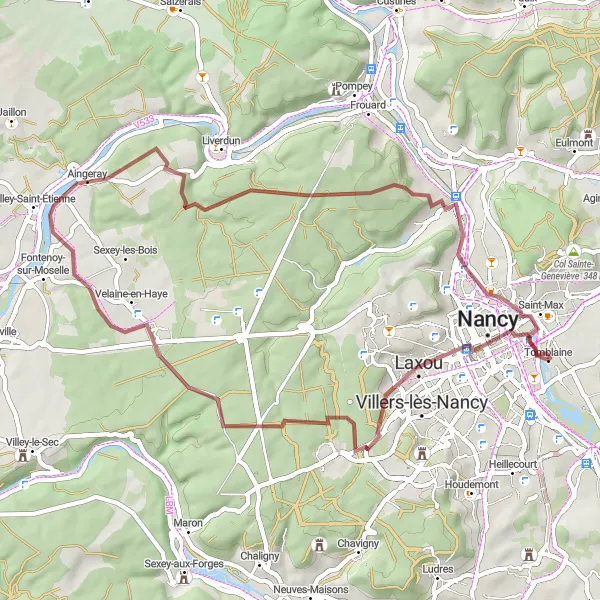 Map miniature of "Rugged Trails and Natural Beauty" cycling inspiration in Lorraine, France. Generated by Tarmacs.app cycling route planner