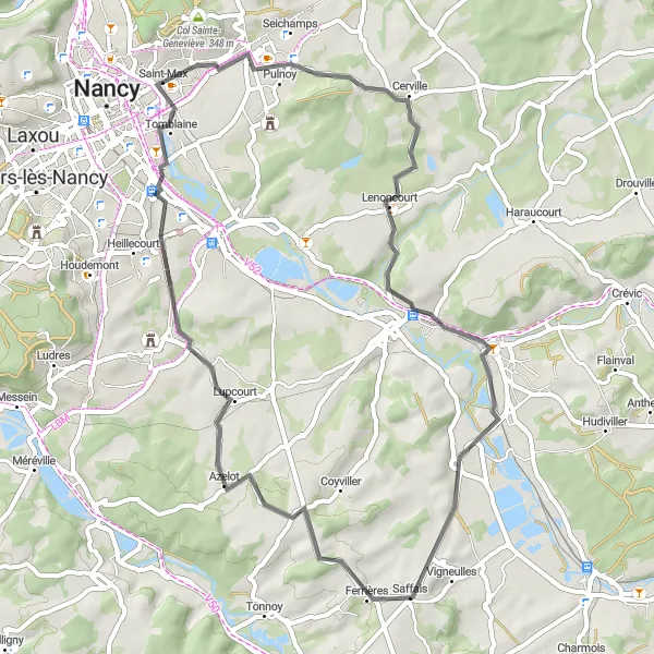 Map miniature of "Exploring the Countryside near Lenoncourt" cycling inspiration in Lorraine, France. Generated by Tarmacs.app cycling route planner