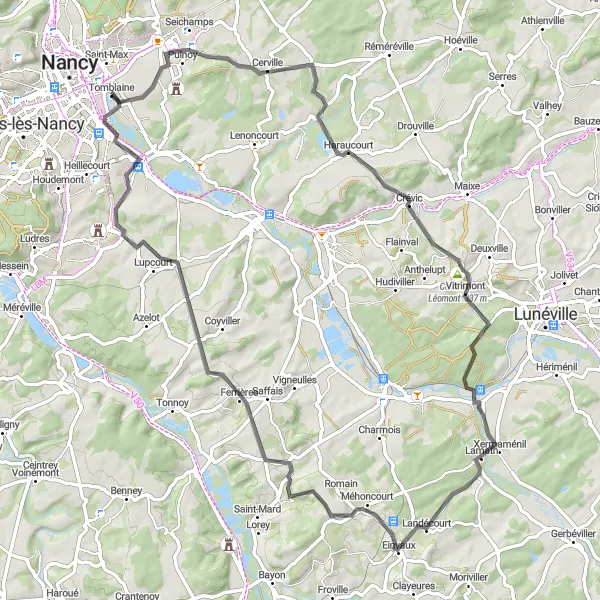 Map miniature of "Conquering the Hills of Ville-en-Vermois" cycling inspiration in Lorraine, France. Generated by Tarmacs.app cycling route planner