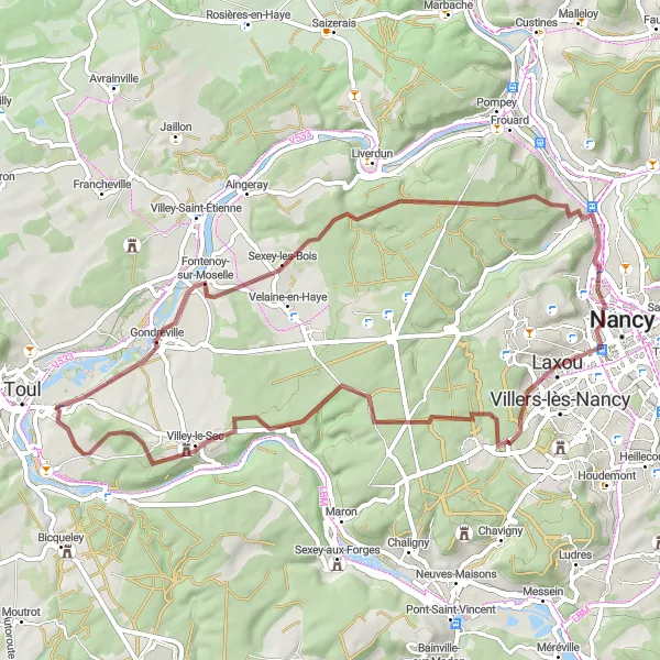 Miniature de la carte de l'inspiration cycliste "Boucle de la Moselle" dans la Lorraine, France. Générée par le planificateur d'itinéraire cycliste Tarmacs.app