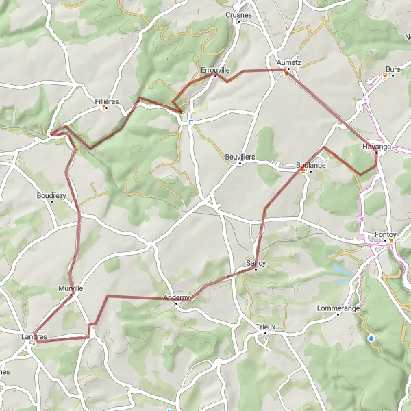 Map miniature of "Mont-Bonvillers Circuit" cycling inspiration in Lorraine, France. Generated by Tarmacs.app cycling route planner