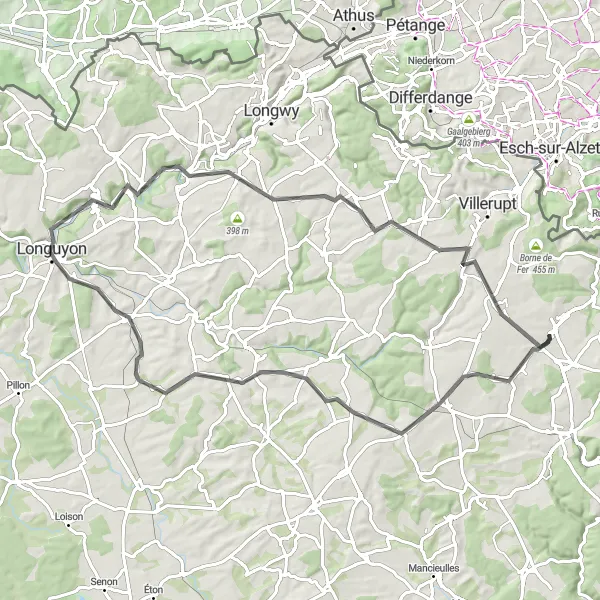 Map miniature of "Scenic Roads and Historic Villages" cycling inspiration in Lorraine, France. Generated by Tarmacs.app cycling route planner