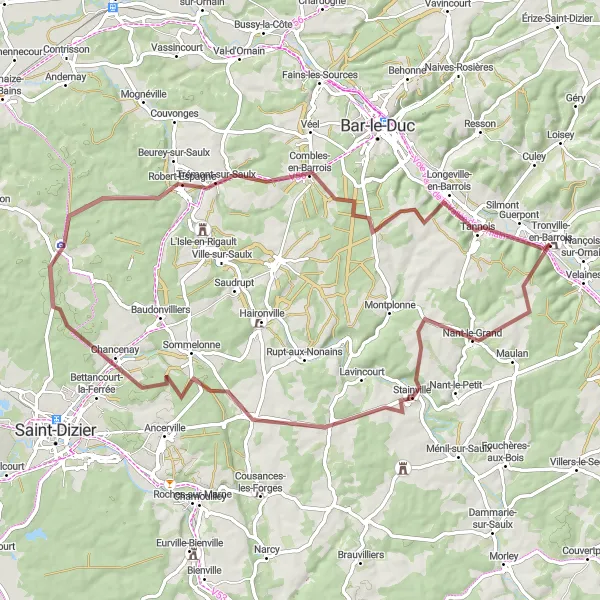 Map miniature of "Hidden Gems of Barrois" cycling inspiration in Lorraine, France. Generated by Tarmacs.app cycling route planner