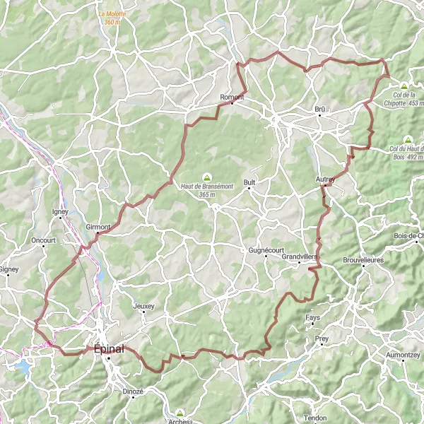 Miniature de la carte de l'inspiration cycliste "Les sommets des Vosges" dans la Lorraine, France. Générée par le planificateur d'itinéraire cycliste Tarmacs.app