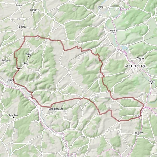 Map miniature of "Nature and Scenic Gravel Route" cycling inspiration in Lorraine, France. Generated by Tarmacs.app cycling route planner