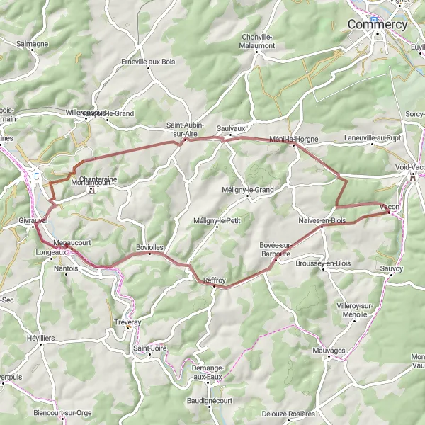 Map miniature of "Off-Road Excursion" cycling inspiration in Lorraine, France. Generated by Tarmacs.app cycling route planner