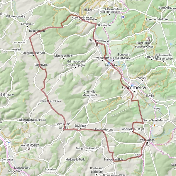 Map miniature of "Adrenaline-Packed Gravel Explorations" cycling inspiration in Lorraine, France. Generated by Tarmacs.app cycling route planner