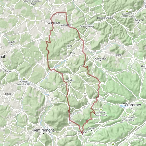 Map miniature of "Gravel Route to Vagney and Surrounding Villages" cycling inspiration in Lorraine, France. Generated by Tarmacs.app cycling route planner