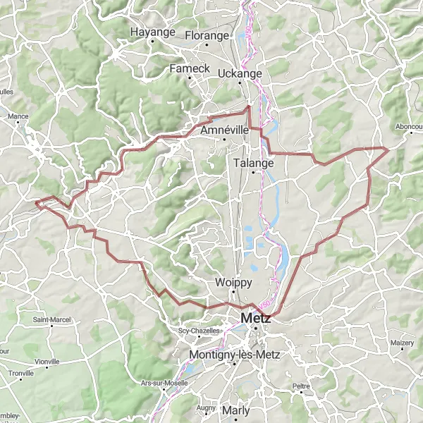 Miniature de la carte de l'inspiration cycliste "Itinéraire des étangs de Moselle" dans la Lorraine, France. Générée par le planificateur d'itinéraire cycliste Tarmacs.app
