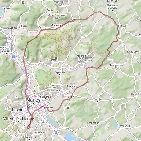 Map miniature of "Gravel Charm" cycling inspiration in Lorraine, France. Generated by Tarmacs.app cycling route planner