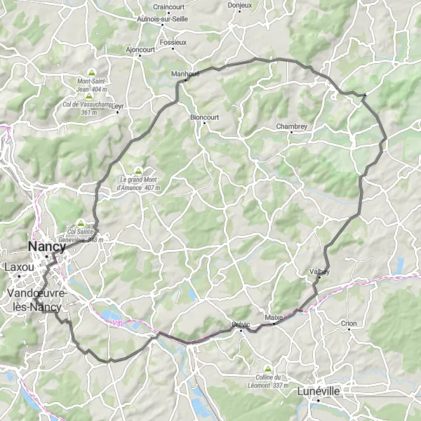 Map miniature of "Nancy Adventure Tour" cycling inspiration in Lorraine, France. Generated by Tarmacs.app cycling route planner