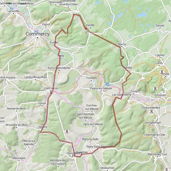 Map miniature of "Scenic Gravel Adventure" cycling inspiration in Lorraine, France. Generated by Tarmacs.app cycling route planner