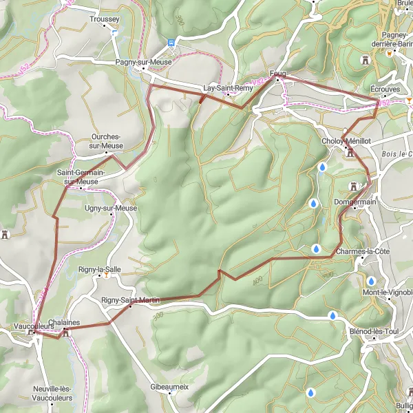 Map miniature of "Thousand Meanderings" cycling inspiration in Lorraine, France. Generated by Tarmacs.app cycling route planner