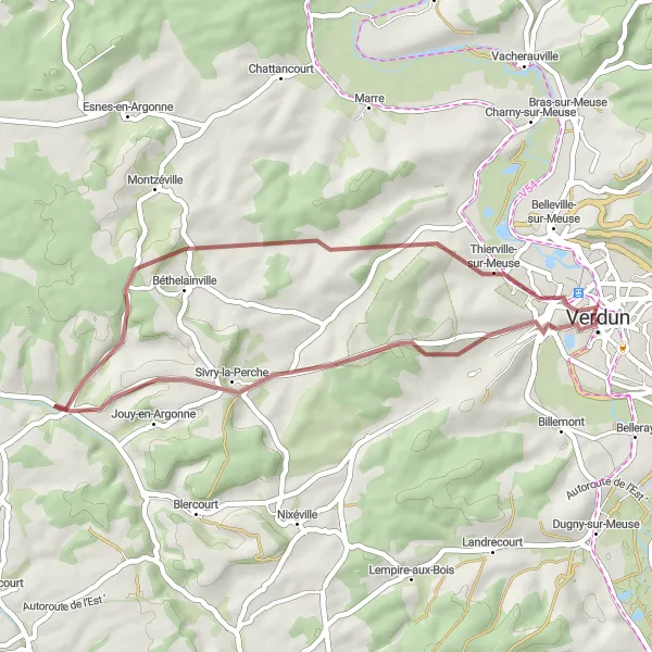 Map miniature of "Off-road Adventure in Gravel Cycling" cycling inspiration in Lorraine, France. Generated by Tarmacs.app cycling route planner