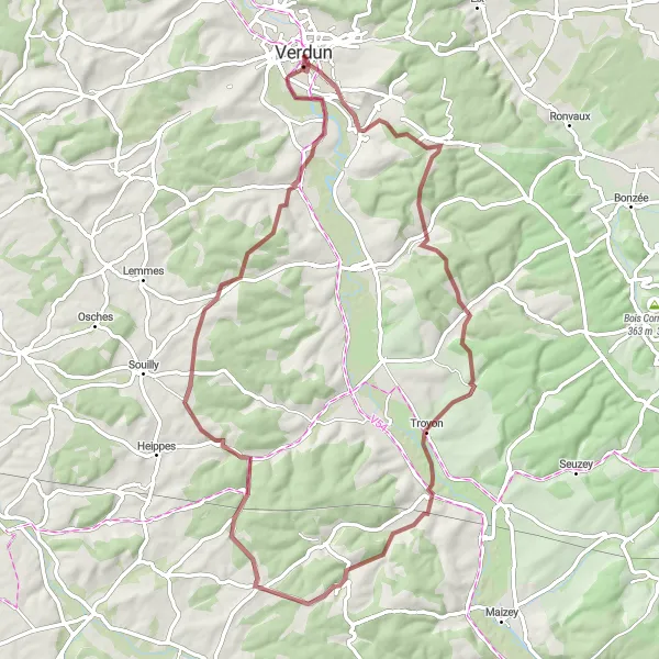 Map miniature of "Scenic Gravel Adventure" cycling inspiration in Lorraine, France. Generated by Tarmacs.app cycling route planner