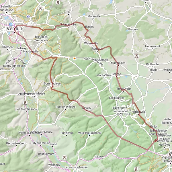 Map miniature of "Discover the Valleys" cycling inspiration in Lorraine, France. Generated by Tarmacs.app cycling route planner