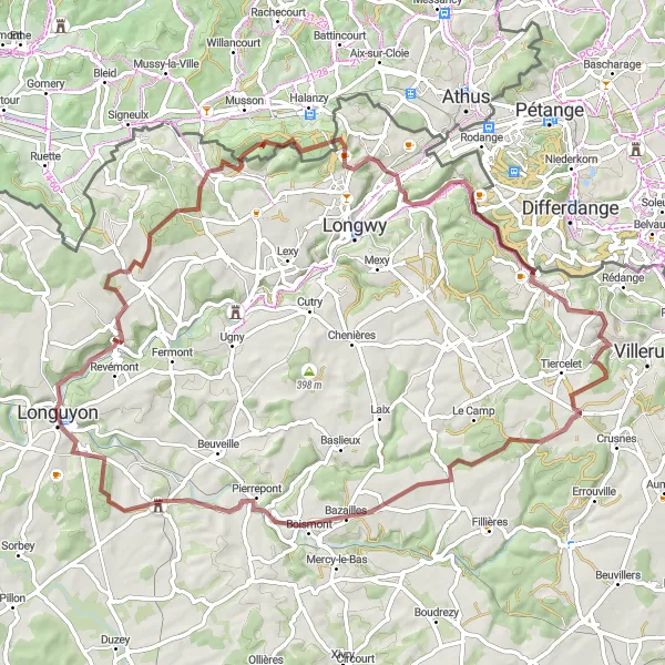 Map miniature of "Gravel Path Adventure" cycling inspiration in Lorraine, France. Generated by Tarmacs.app cycling route planner