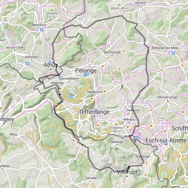 Map miniature of "Discover the Riches of Clemency" cycling inspiration in Lorraine, France. Generated by Tarmacs.app cycling route planner