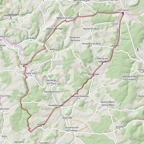 Map miniature of "Gravel Route – Void-Vacon to Château de Void" cycling inspiration in Lorraine, France. Generated by Tarmacs.app cycling route planner