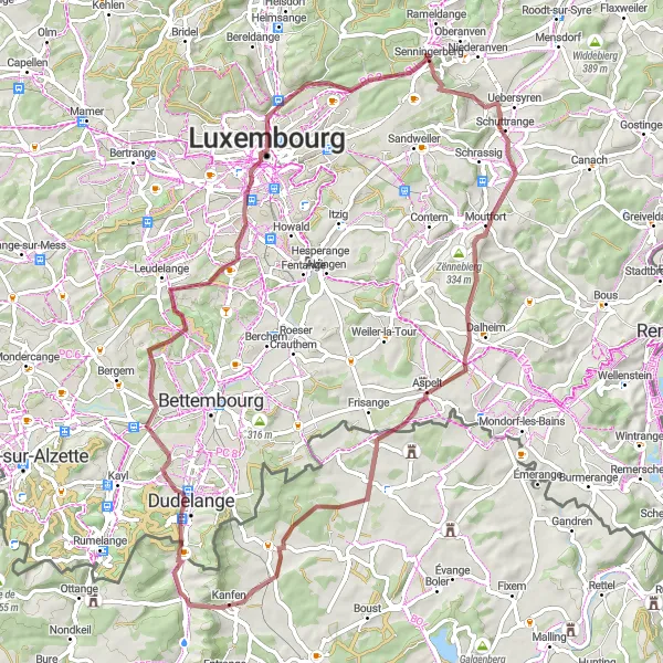 Miniature de la carte de l'inspiration cycliste "Tour des Collines et des Villages" dans la Lorraine, France. Générée par le planificateur d'itinéraire cycliste Tarmacs.app