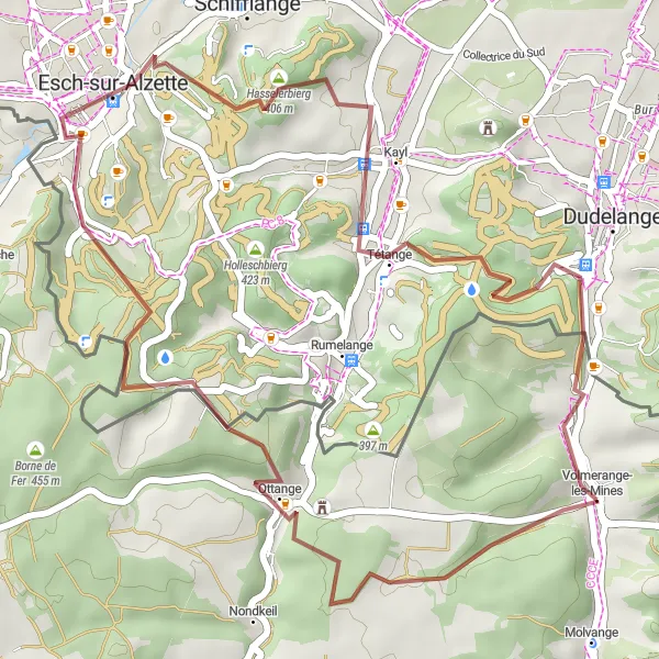 Miniature de la carte de l'inspiration cycliste "Exploration des Chemins de Gravel" dans la Lorraine, France. Générée par le planificateur d'itinéraire cycliste Tarmacs.app