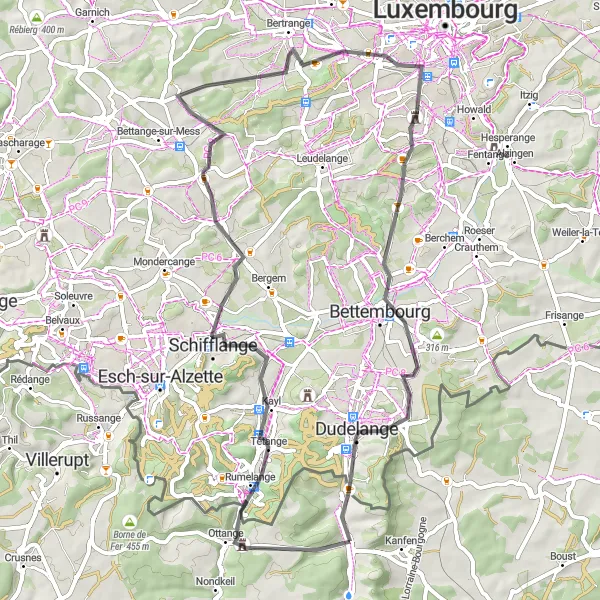 Miniature de la carte de l'inspiration cycliste "Boucle des Collines et des Panoramas" dans la Lorraine, France. Générée par le planificateur d'itinéraire cycliste Tarmacs.app