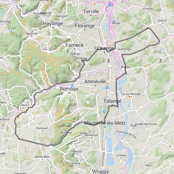 Miniature de la carte de l'inspiration cycliste "Volstroff - Stuckange" dans la Lorraine, France. Générée par le planificateur d'itinéraire cycliste Tarmacs.app