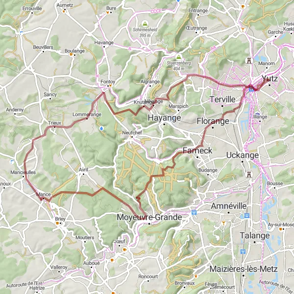 Miniature de la carte de l'inspiration cycliste "Parcours à travers Florange et Fontoy" dans la Lorraine, France. Générée par le planificateur d'itinéraire cycliste Tarmacs.app