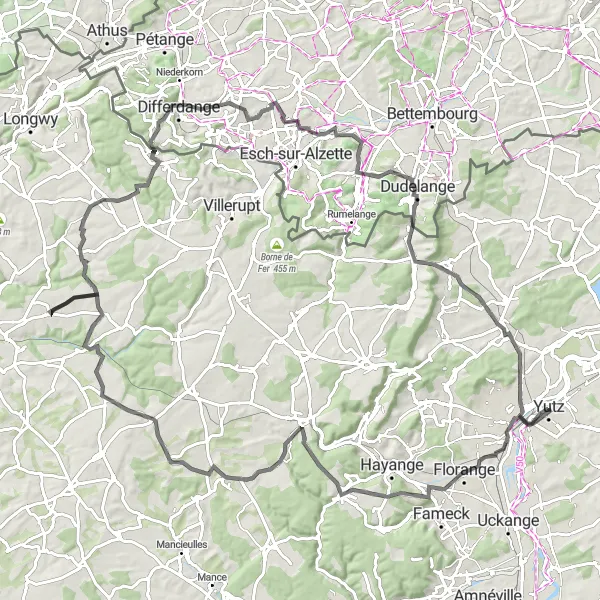 Miniature de la carte de l'inspiration cycliste "Parcours vers Mont Saint Jean" dans la Lorraine, France. Générée par le planificateur d'itinéraire cycliste Tarmacs.app