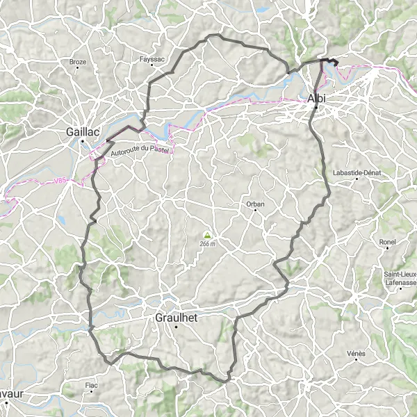 Miniatura mapy "Przez wzgórza Tarasu" - trasy rowerowej w Midi-Pyrénées, France. Wygenerowane przez planer tras rowerowych Tarmacs.app