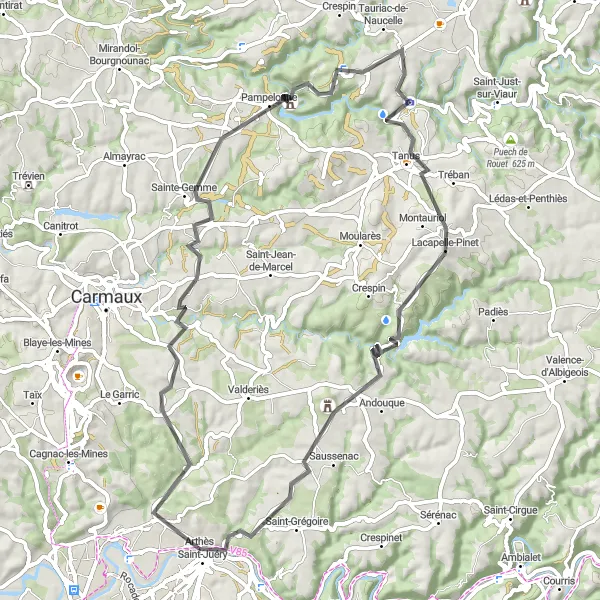 Miniature de la carte de l'inspiration cycliste "Boucle des Viaducs et Panoramas" dans la Midi-Pyrénées, France. Générée par le planificateur d'itinéraire cycliste Tarmacs.app