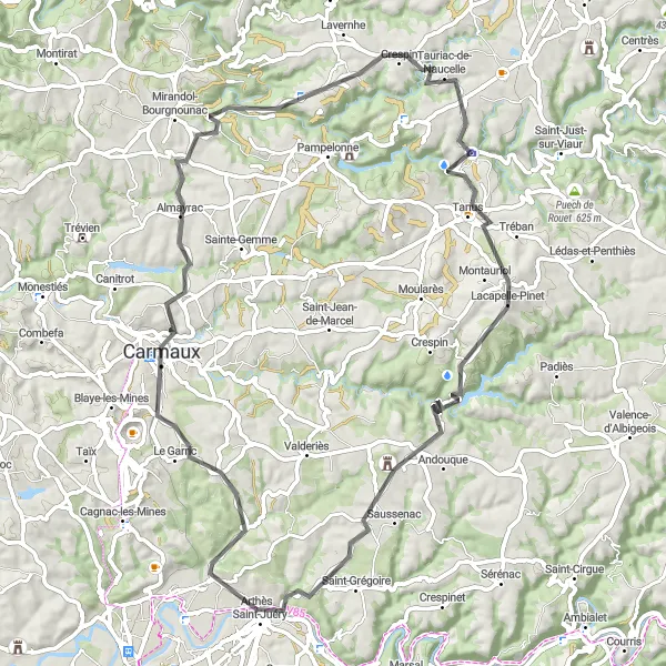 Miniatura mapy "Trasa Arthès - Viaduc ferroviaire du VIAUR" - trasy rowerowej w Midi-Pyrénées, France. Wygenerowane przez planer tras rowerowych Tarmacs.app