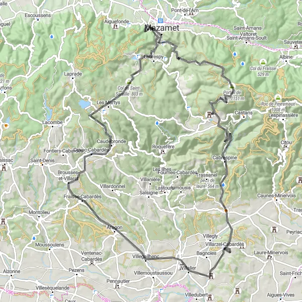 Karten-Miniaturansicht der Radinspiration "Roadbikeroute mit kulturellen Highlights" in Midi-Pyrénées, France. Erstellt vom Tarmacs.app-Routenplaner für Radtouren