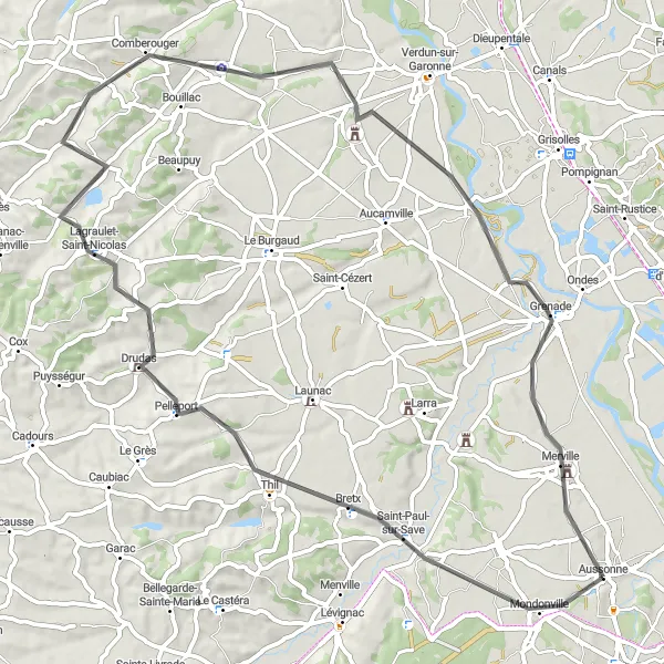 Mapa miniatúra "Cyklistická výzva okolo Aussonne" cyklistická inšpirácia v Midi-Pyrénées, France. Vygenerované cyklistickým plánovačom trás Tarmacs.app