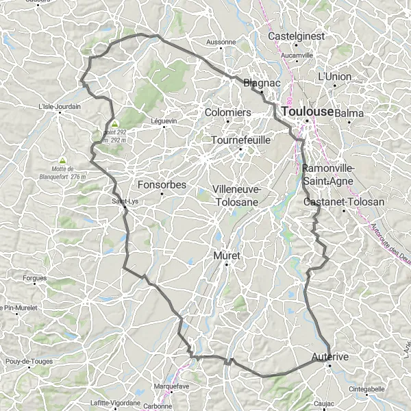 Map miniature of "Auterive - Cornebarrieu Loop" cycling inspiration in Midi-Pyrénées, France. Generated by Tarmacs.app cycling route planner