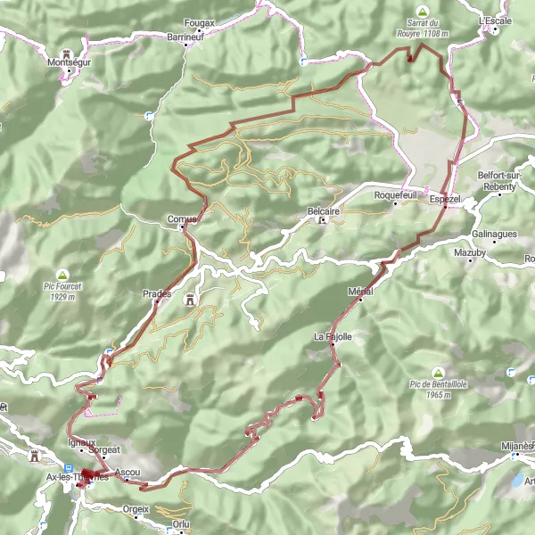 Map miniature of "Mountain Escapade" cycling inspiration in Midi-Pyrénées, France. Generated by Tarmacs.app cycling route planner