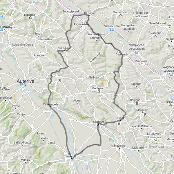 Karttaminiaatyyri "Rantatie Seyre:sta Montgiscard:iin" pyöräilyinspiraatiosta alueella Midi-Pyrénées, France. Luotu Tarmacs.app pyöräilyreittisuunnittelijalla