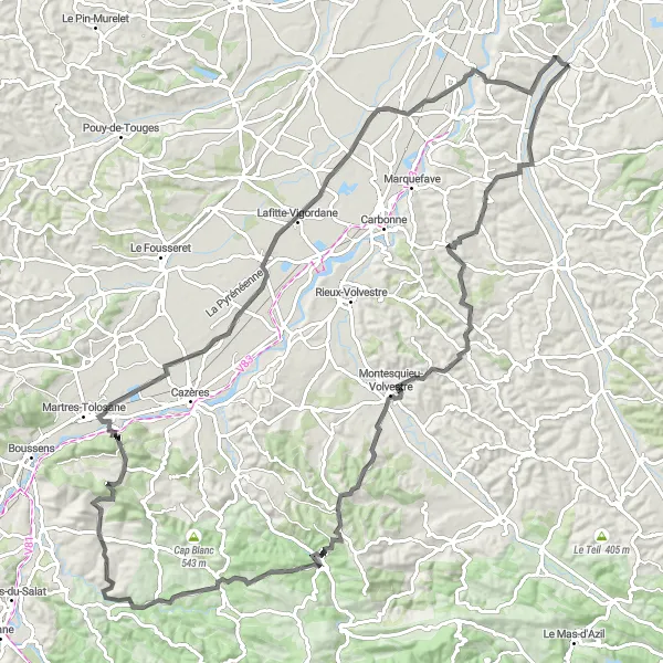 Map miniature of "Midi-Pyrénées Road Cycling Route 2" cycling inspiration in Midi-Pyrénées, France. Generated by Tarmacs.app cycling route planner