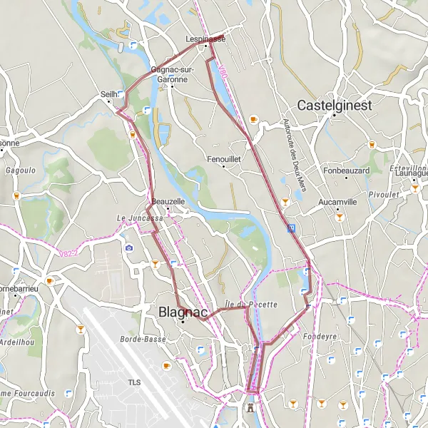 Mapa miniatúra "Gravel Route to Gagnac-sur-Garonne" cyklistická inšpirácia v Midi-Pyrénées, France. Vygenerované cyklistickým plánovačom trás Tarmacs.app