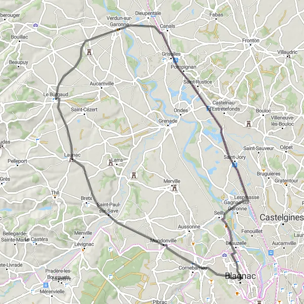 Miniatuurkaart van de fietsinspiratie "Fietsroute rond Blagnac via Mondonville en Saint-Rustice" in Midi-Pyrénées, France. Gemaakt door de Tarmacs.app fietsrouteplanner