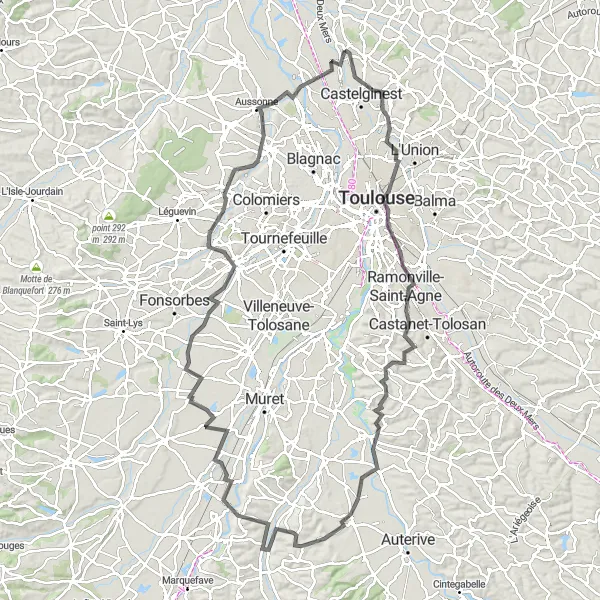 Miniatura mapy "Szlak rowerowy Castelginest-Pibrac" - trasy rowerowej w Midi-Pyrénées, France. Wygenerowane przez planer tras rowerowych Tarmacs.app