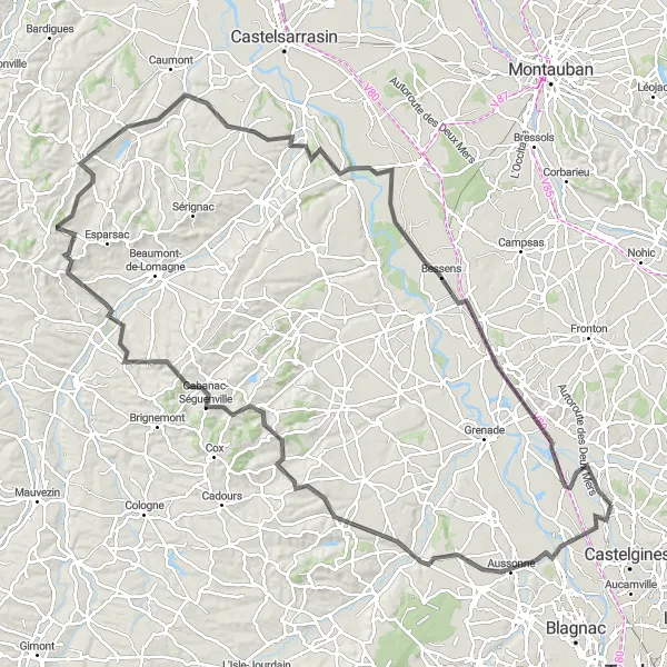 Miniatura mapy "Trasa Aussonne" - trasy rowerowej w Midi-Pyrénées, France. Wygenerowane przez planer tras rowerowych Tarmacs.app